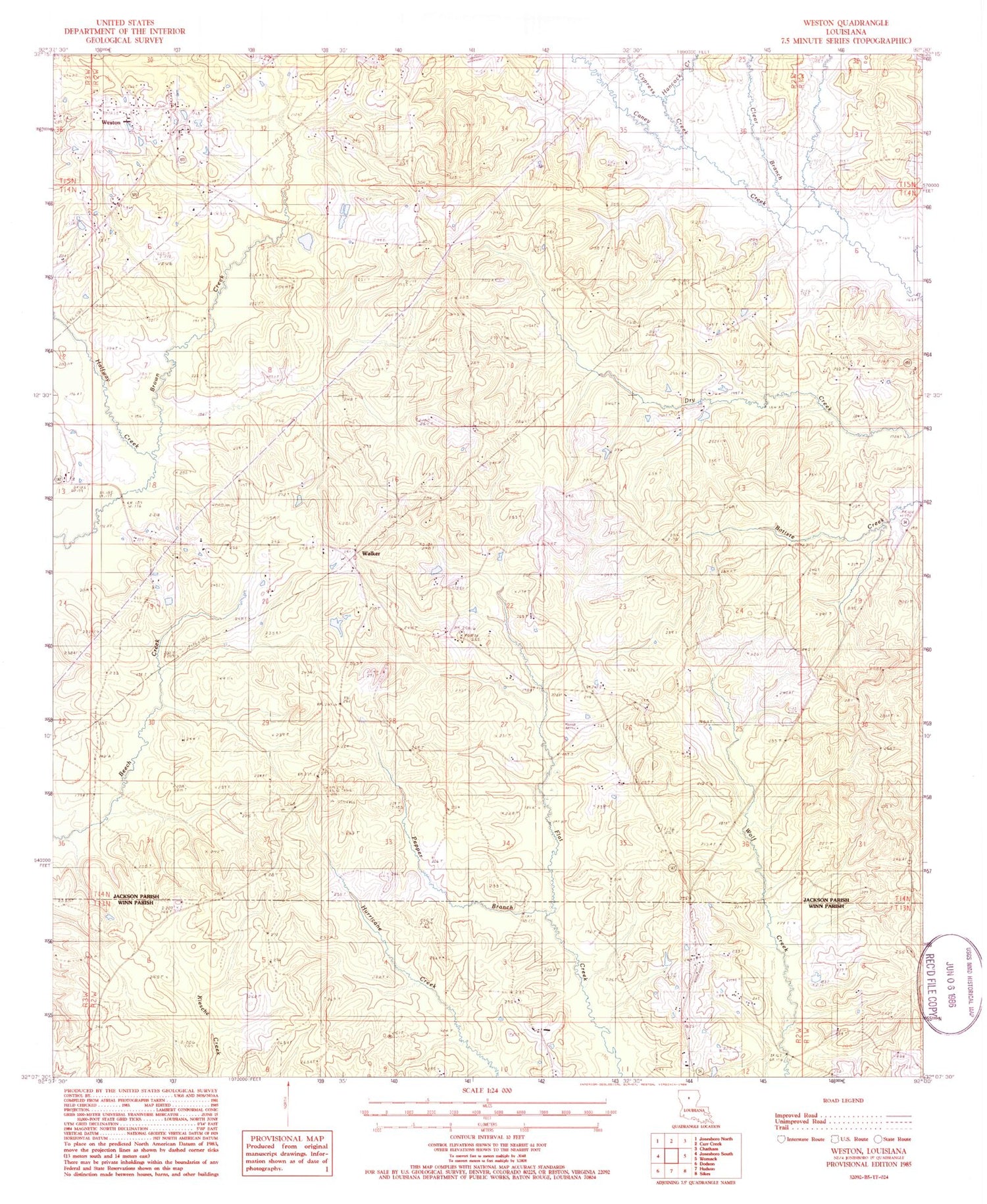 Classic USGS Weston Louisiana 7.5'x7.5' Topo Map Image