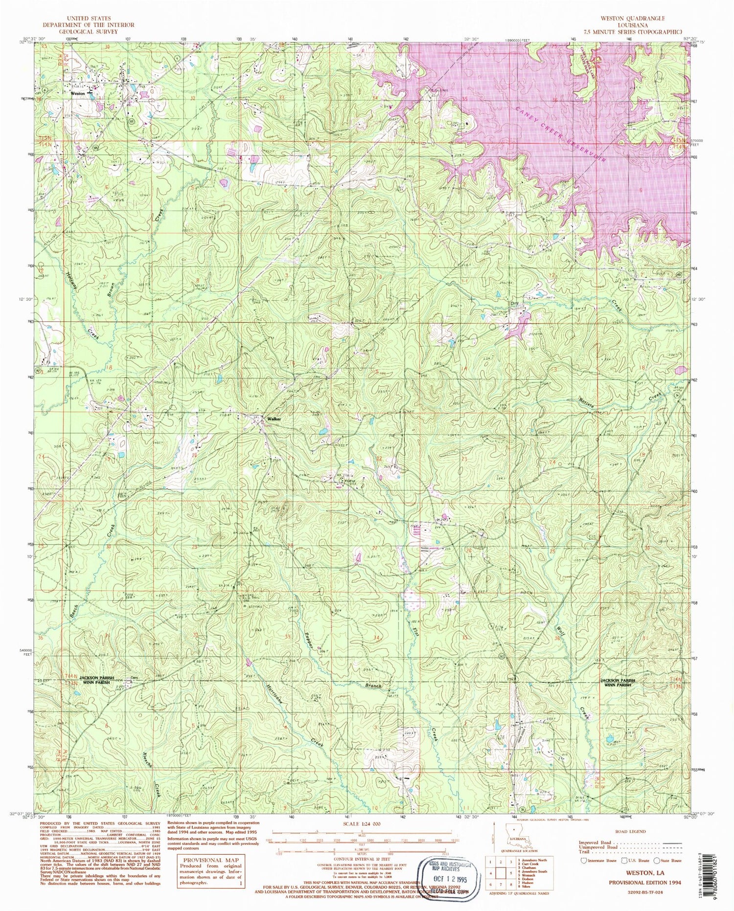 Classic USGS Weston Louisiana 7.5'x7.5' Topo Map Image