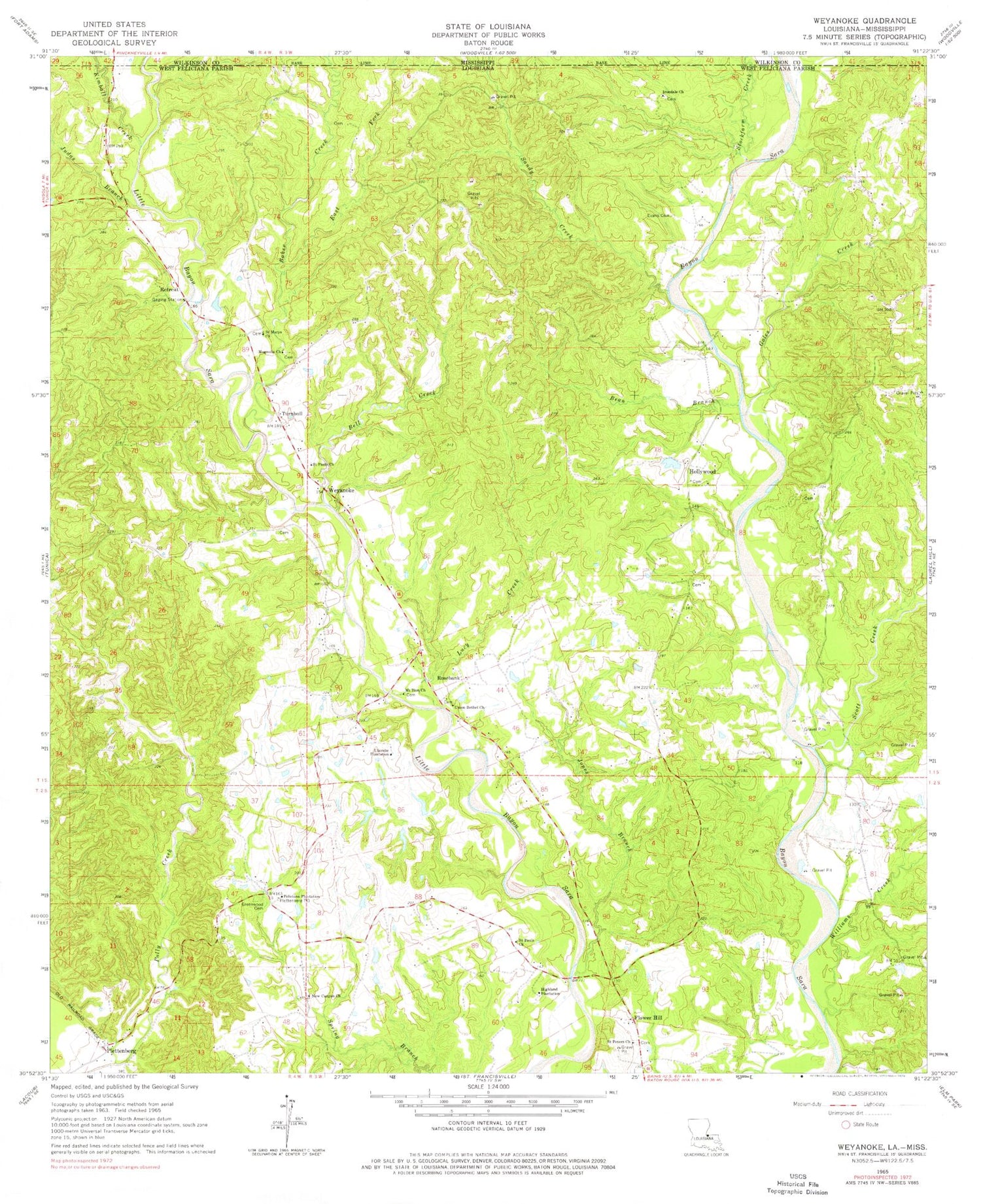 Classic USGS Weyanoke Louisiana 7.5'x7.5' Topo Map Image