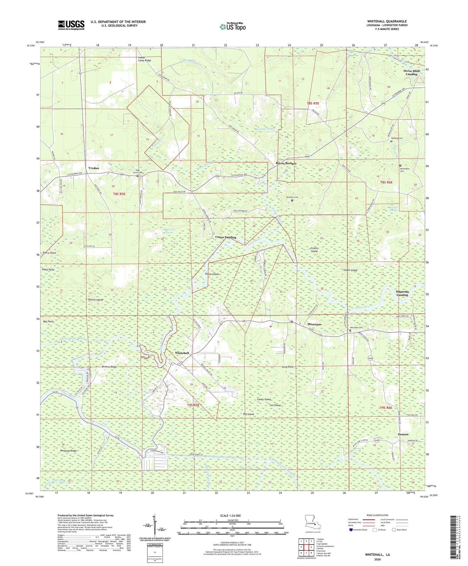 Whitehall Louisiana US Topo Map Image
