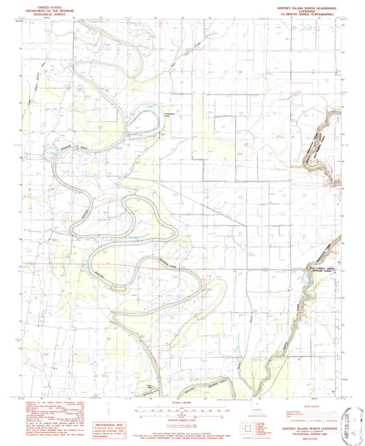 Classic USGS Whitney Island North Louisiana 7.5'x7.5' Topo Map Image