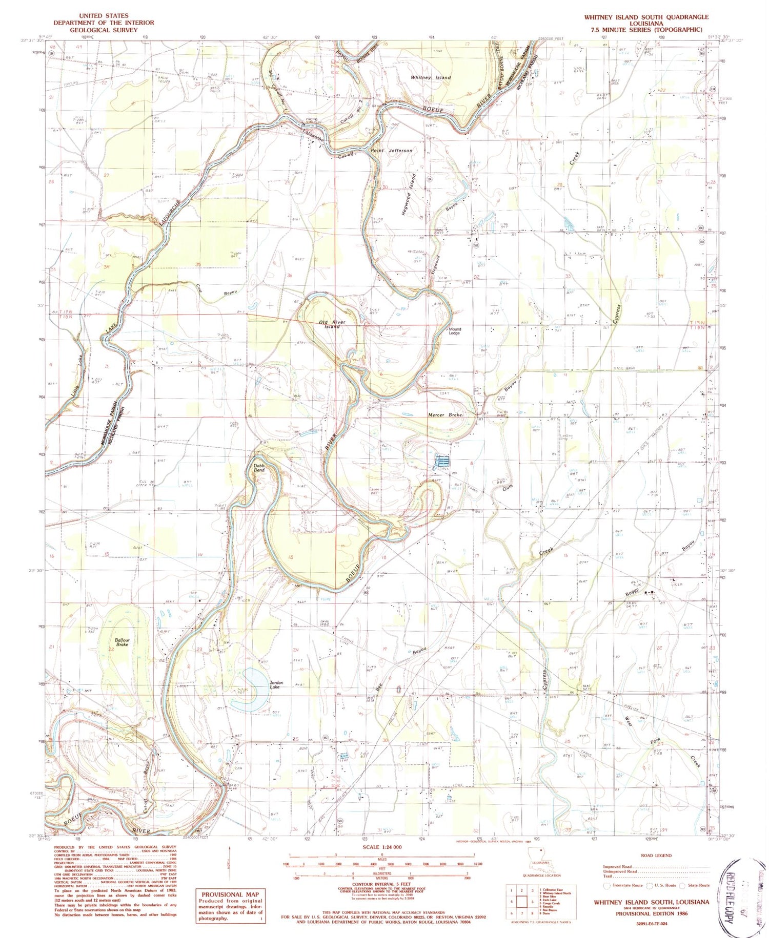 Classic USGS Whitney Island South Louisiana 7.5'x7.5' Topo Map Image
