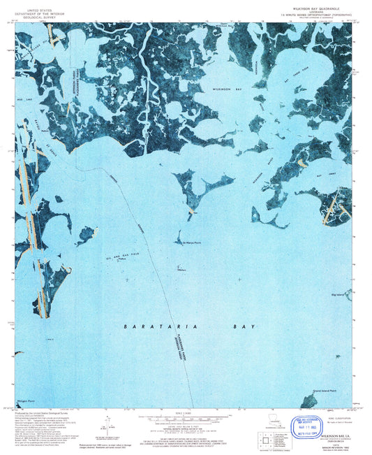 Classic USGS Wilkinson Bay Louisiana 7.5'x7.5' Topo Map Image