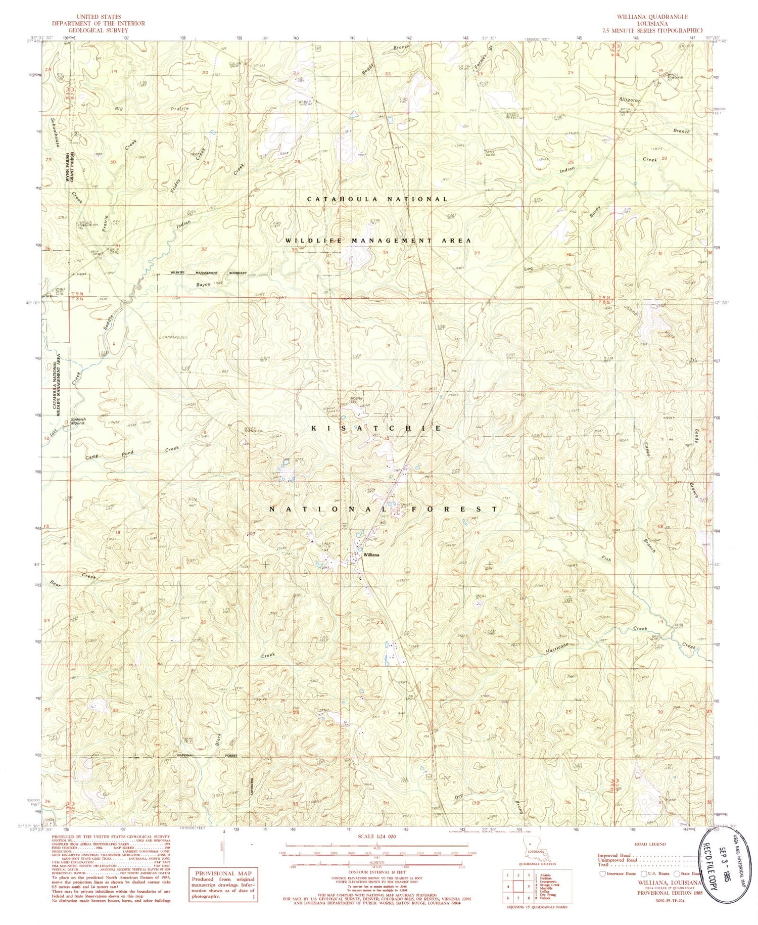 Classic USGS Williana Louisiana 7.5'x7.5' Topo Map Image