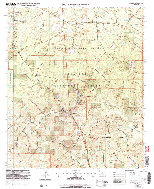 Classic USGS Williana Louisiana 7.5'x7.5' Topo Map Image