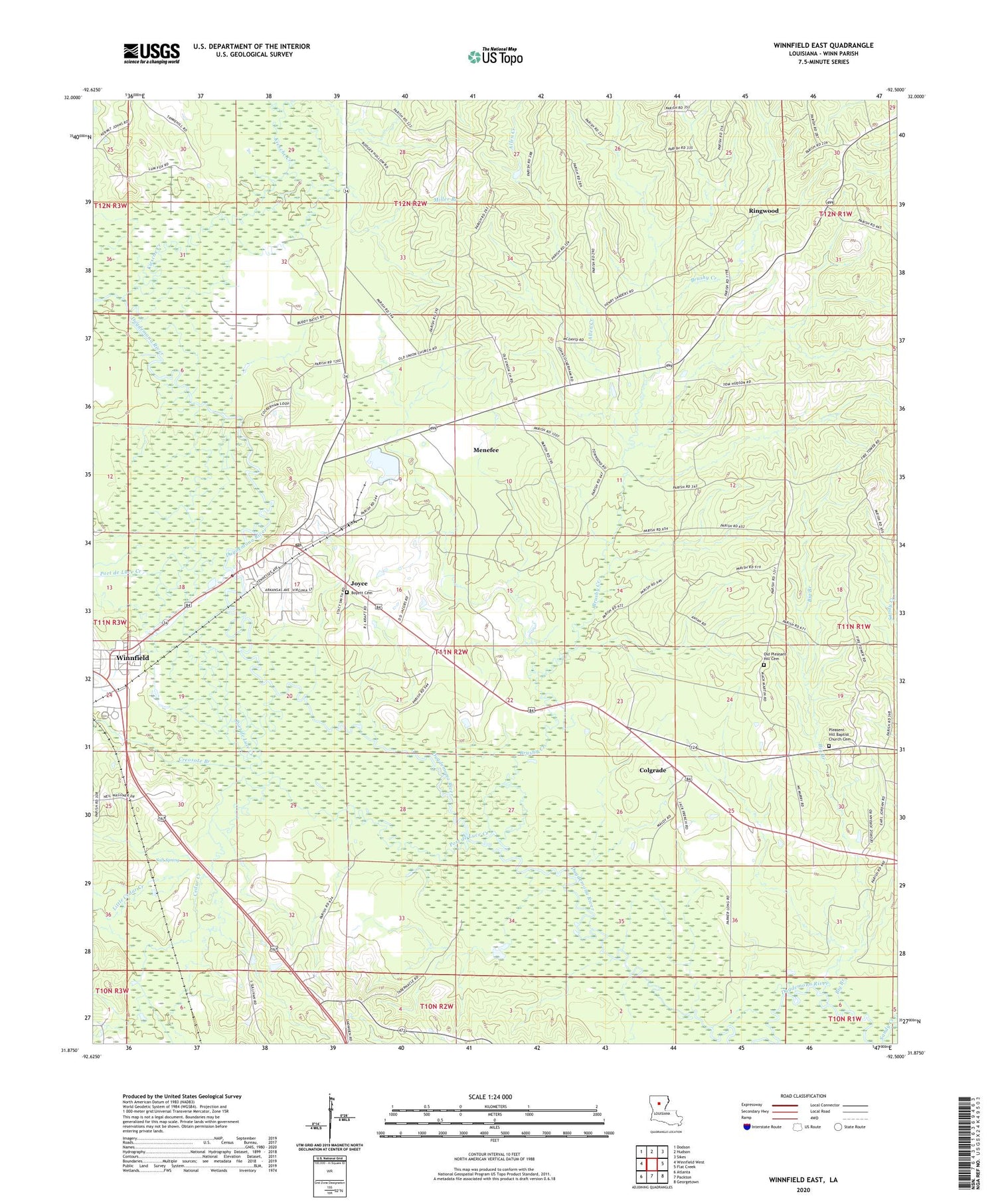 Winnfield East Louisiana US Topo Map Image