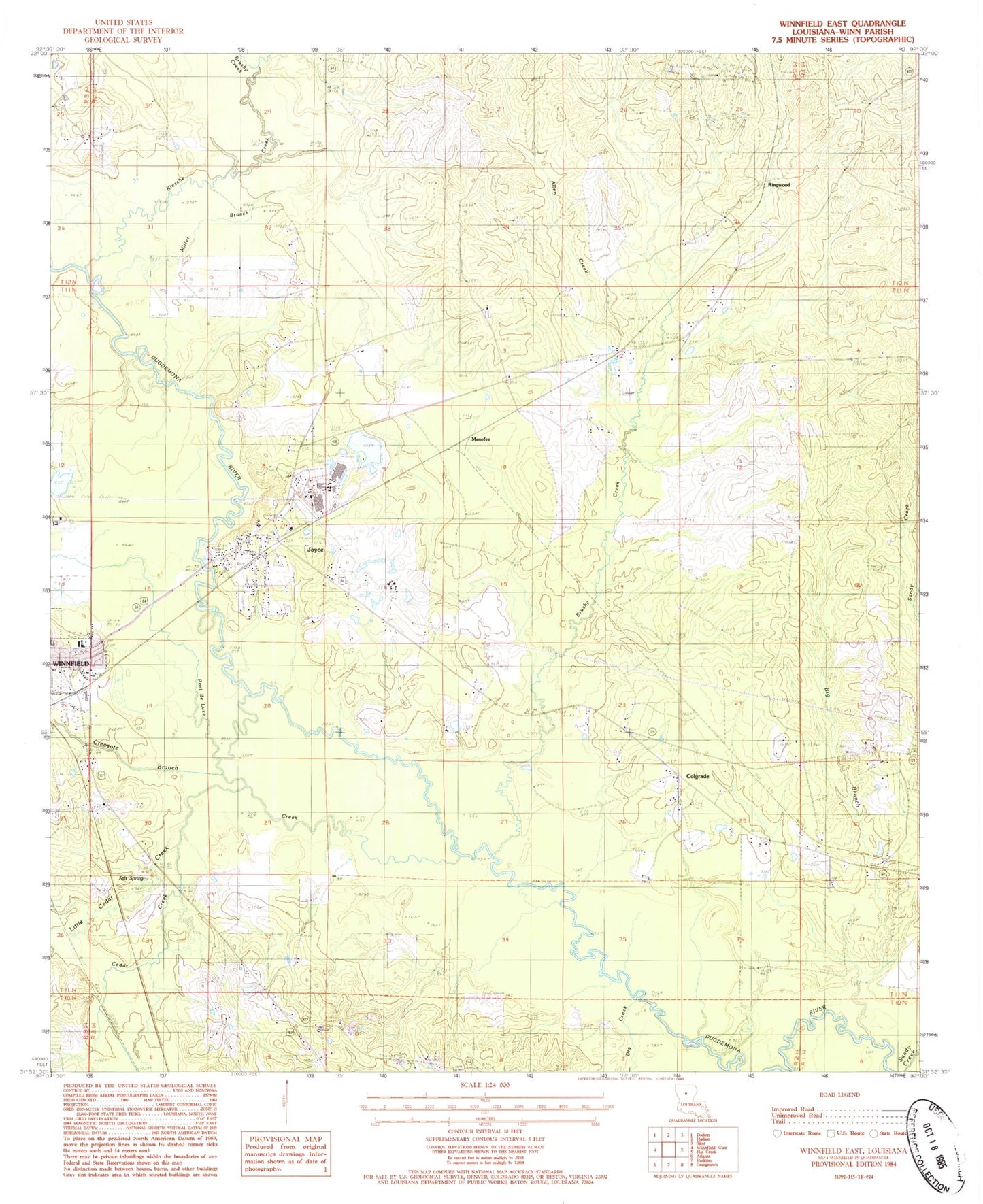 Classic USGS Winnfield East Louisiana 7.5'x7.5' Topo Map Image