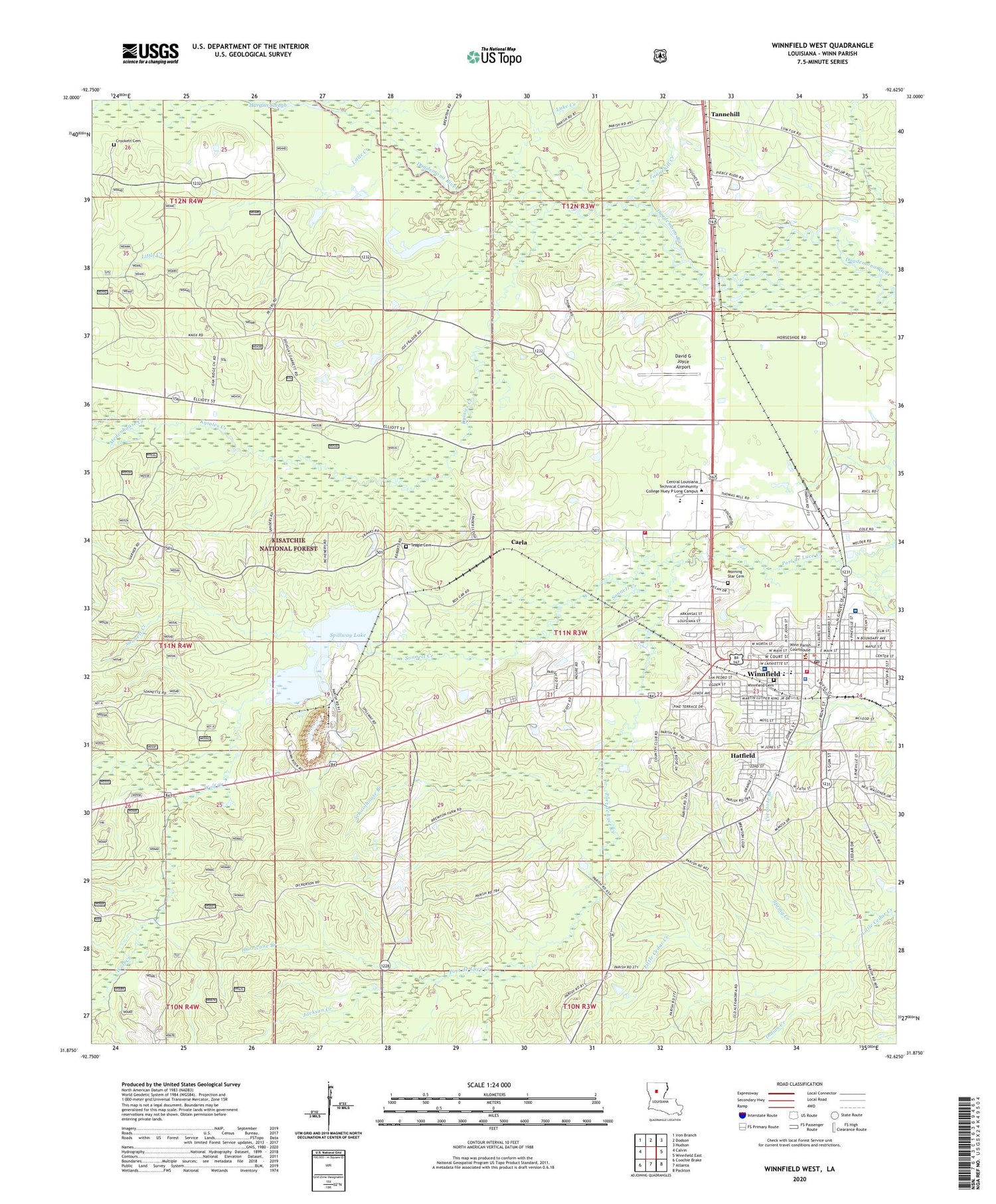 Winnfield West Louisiana US Topo Map Image