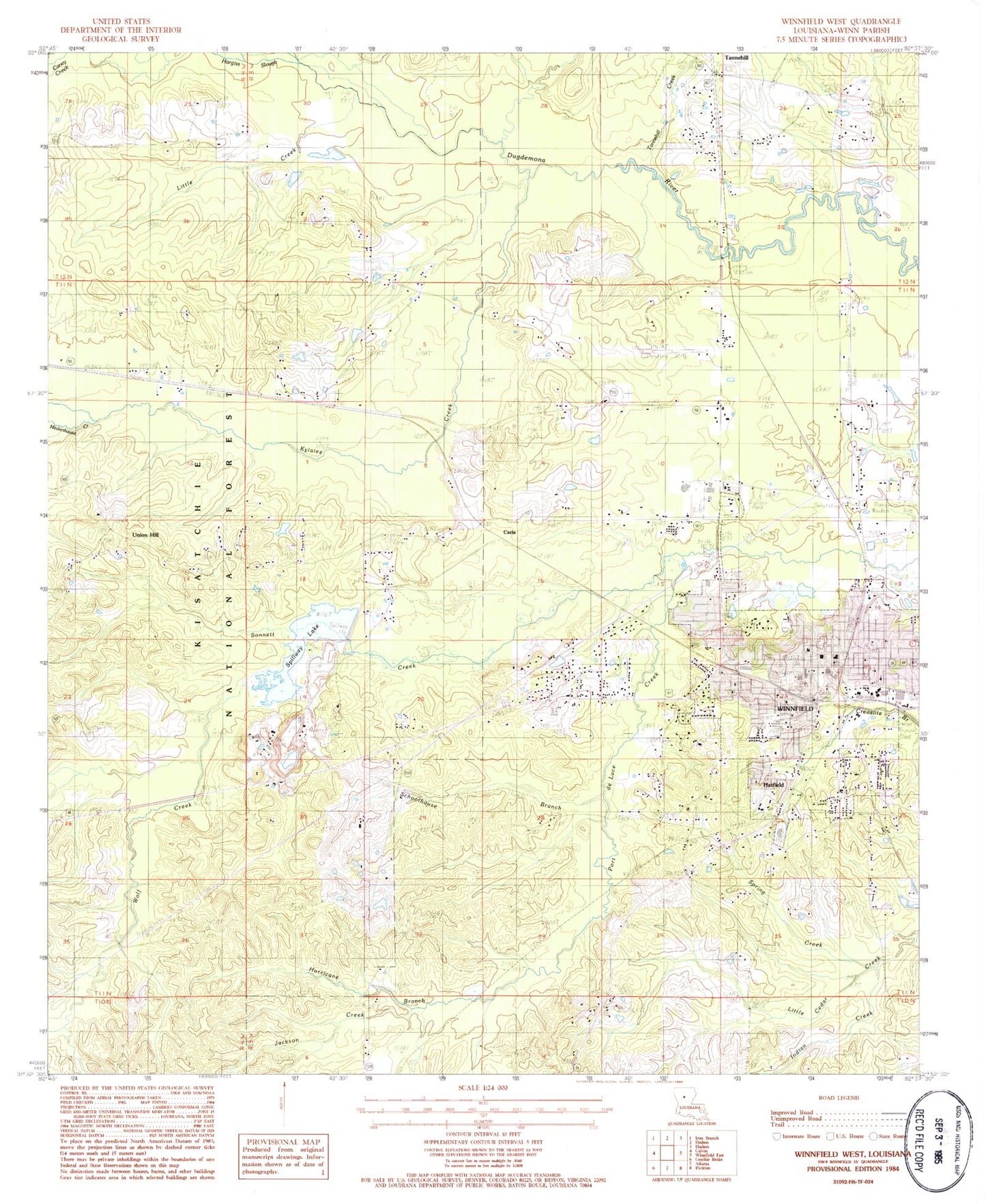 Classic USGS Winnfield West Louisiana 7.5'x7.5' Topo Map Image