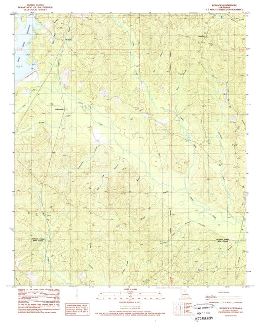 Classic USGS Womack Louisiana 7.5'x7.5' Topo Map Image