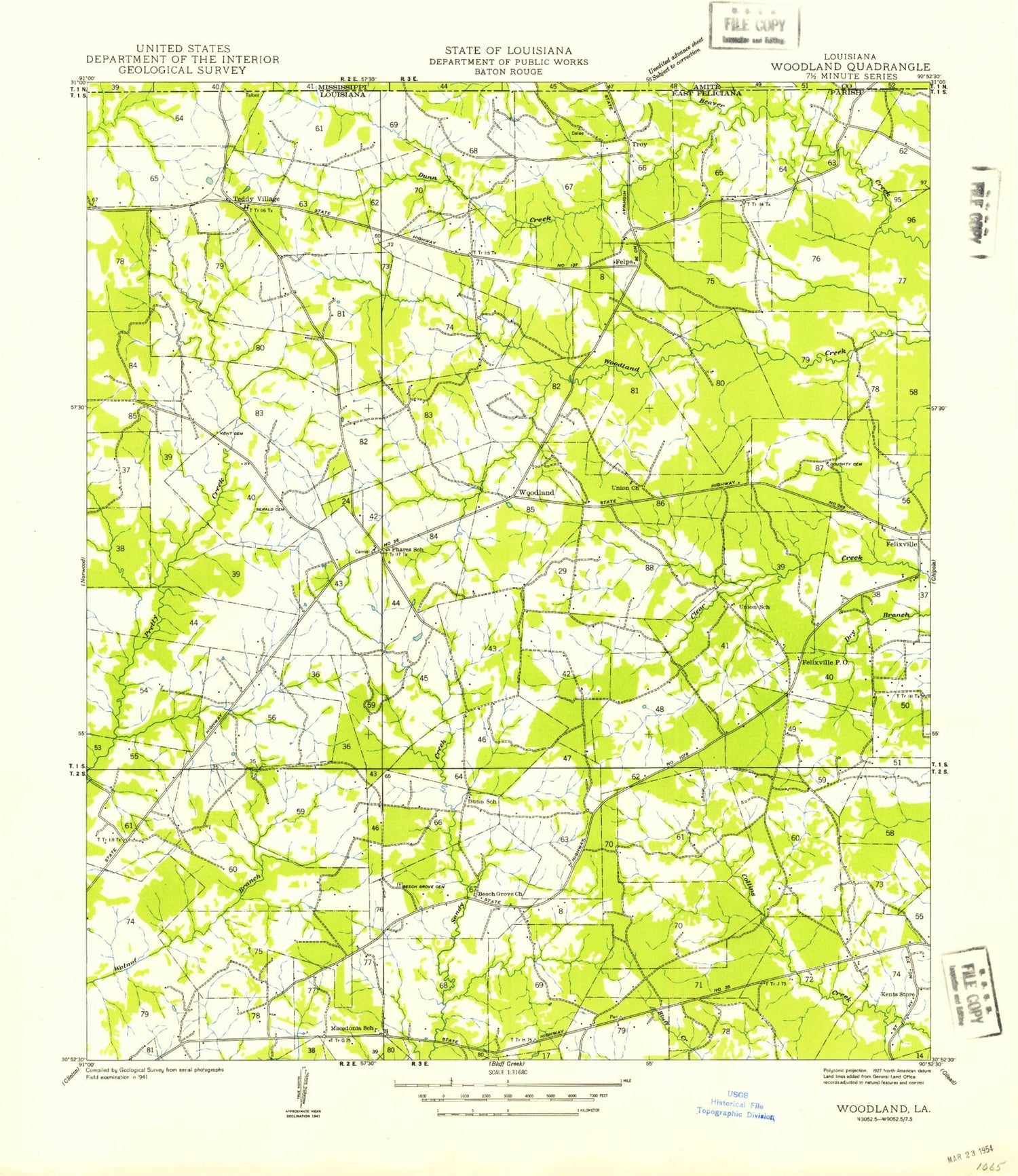 Classic USGS Felps Louisiana 7.5'x7.5' Topo Map Image