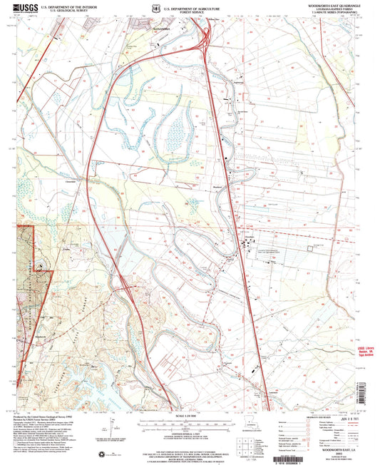 Classic USGS Woodworth East Louisiana 7.5'x7.5' Topo Map Image