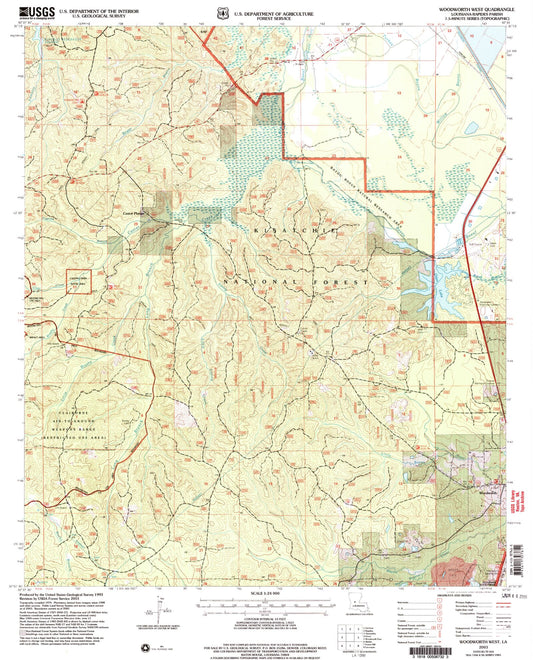 Classic USGS Woodworth West Louisiana 7.5'x7.5' Topo Map Image