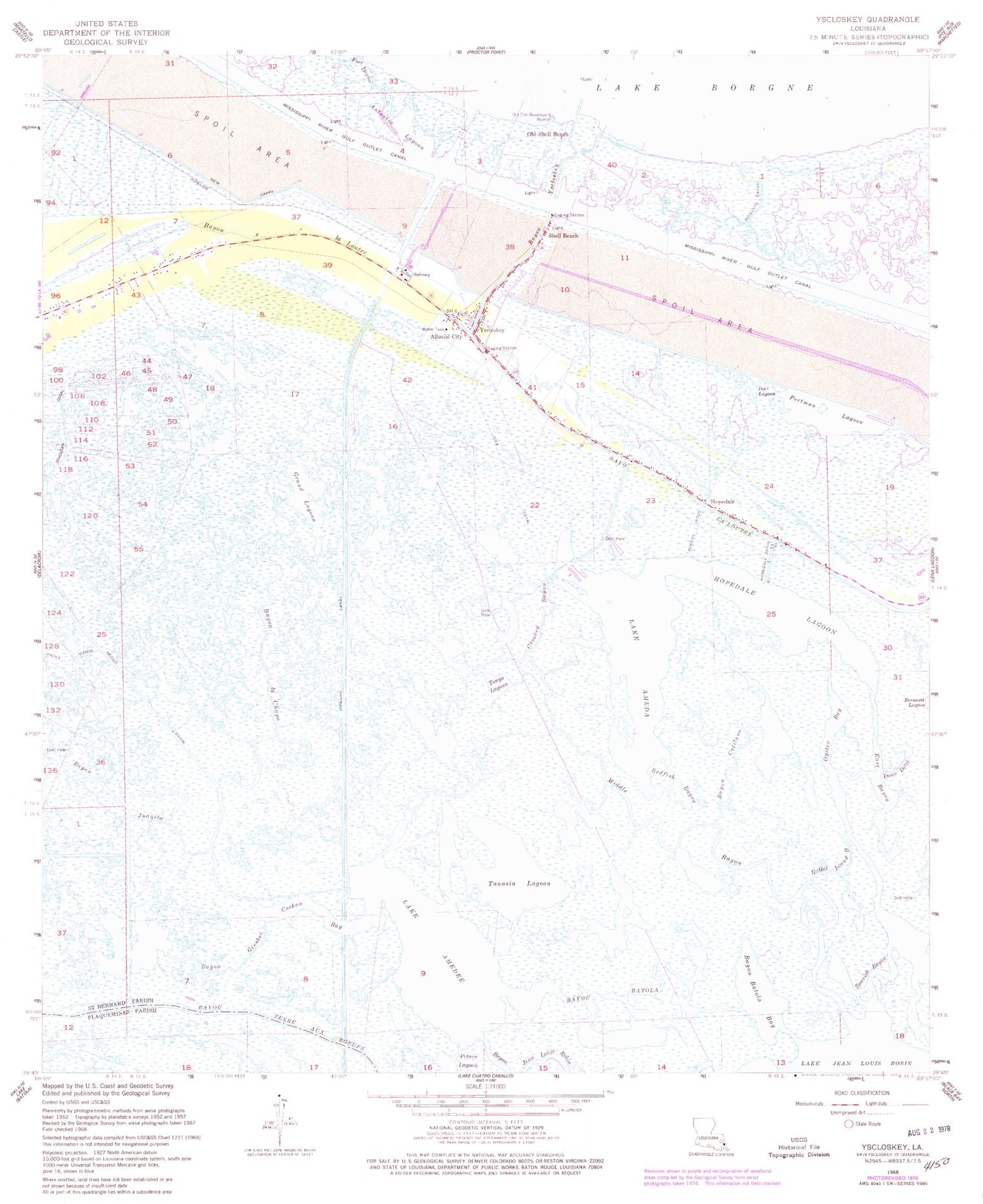 Classic USGS Yscloskey Louisiana 7.5'x7.5' Topo Map Image