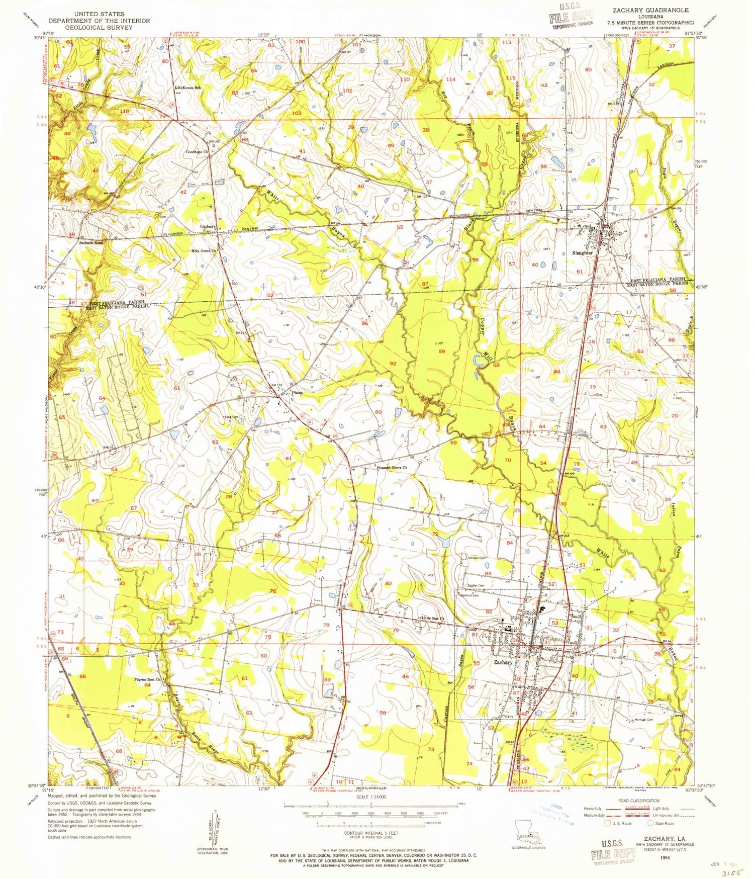 Classic USGS Zachary Louisiana 7.5'x7.5' Topo Map Image