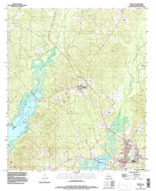 Classic USGS Zwolle Louisiana 7.5'x7.5' Topo Map Image