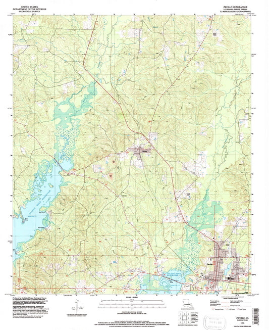 Classic USGS Zwolle Louisiana 7.5'x7.5' Topo Map Image