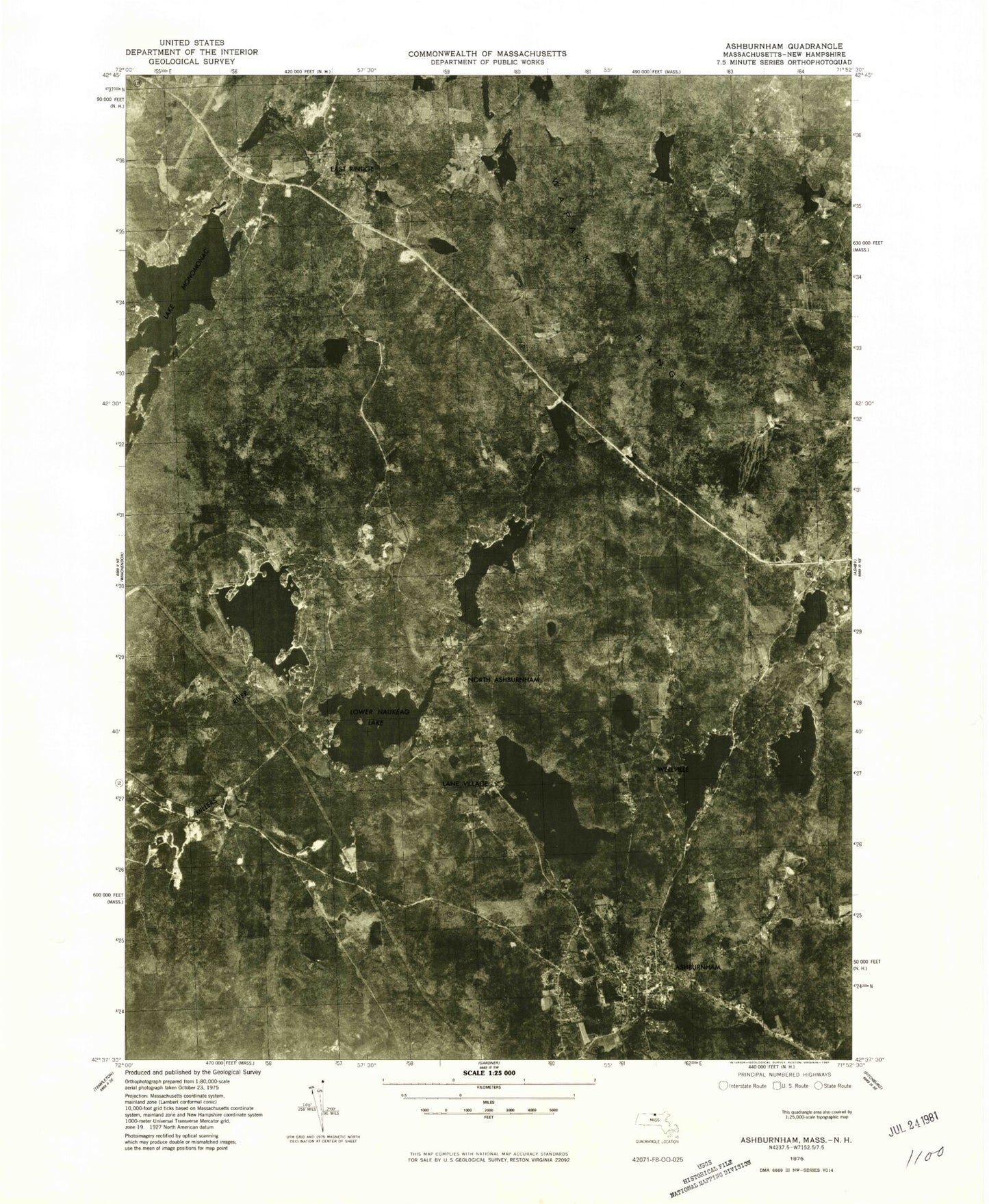 Classic USGS Ashburnham Massachusetts 7.5'x7.5' Topo Map Image