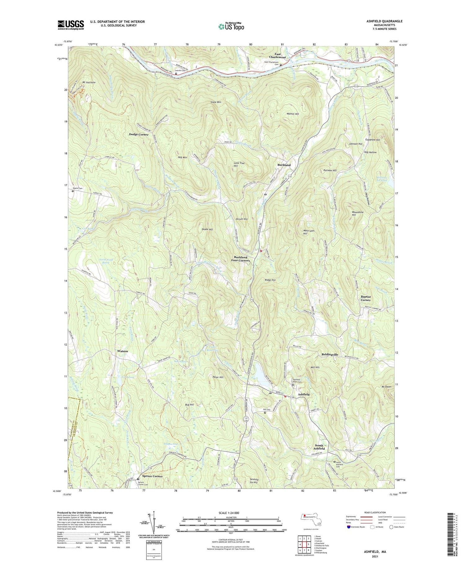 Ashfield Massachusetts US Topo Map Image