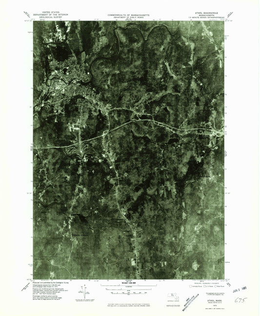 Classic USGS Athol Massachusetts 7.5'x7.5' Topo Map Image