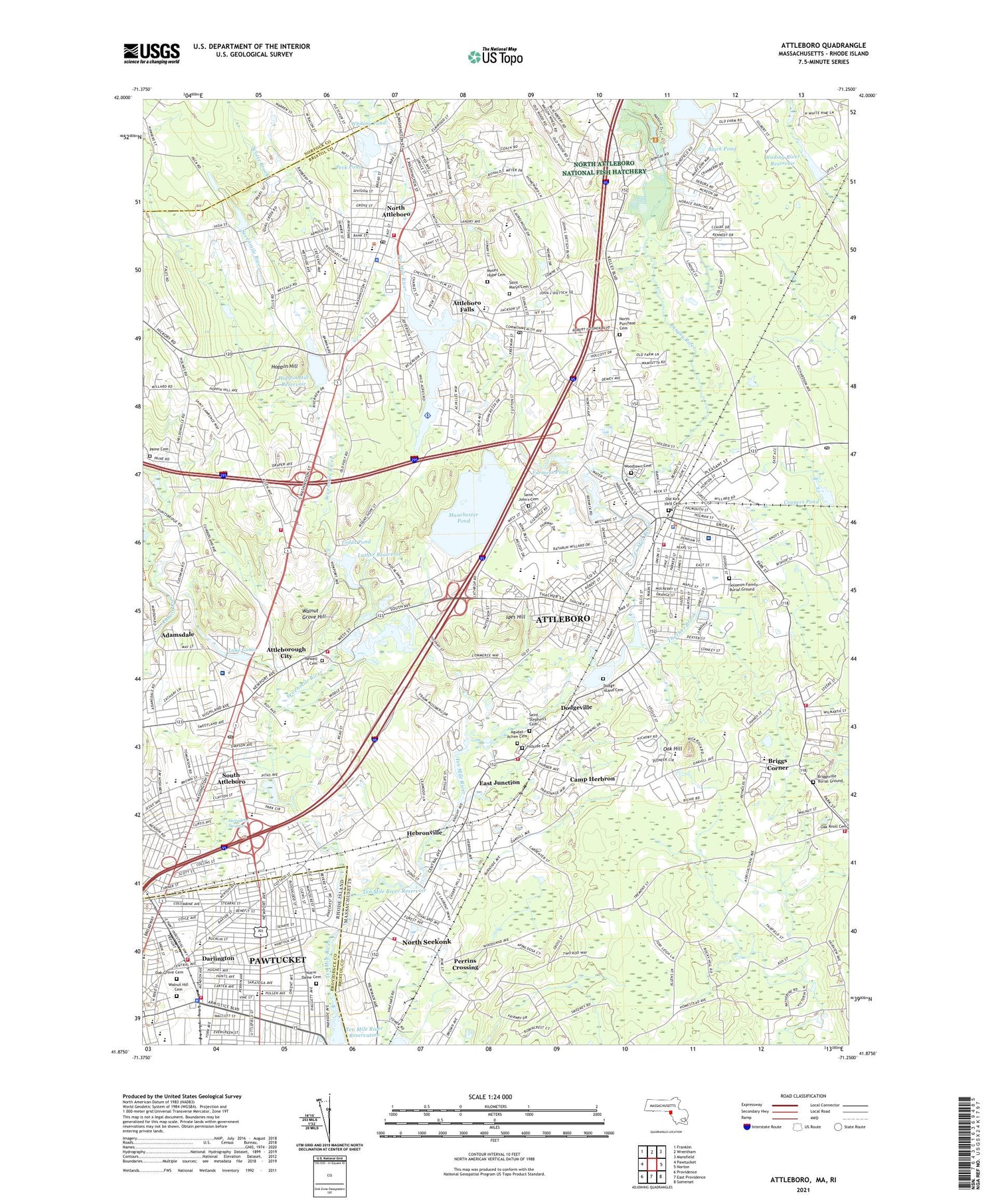 Attleboro Massachusetts US Topo Map Image