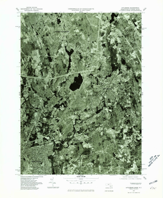 Classic USGS Attleboro Massachusetts 7.5'x7.5' Topo Map Image