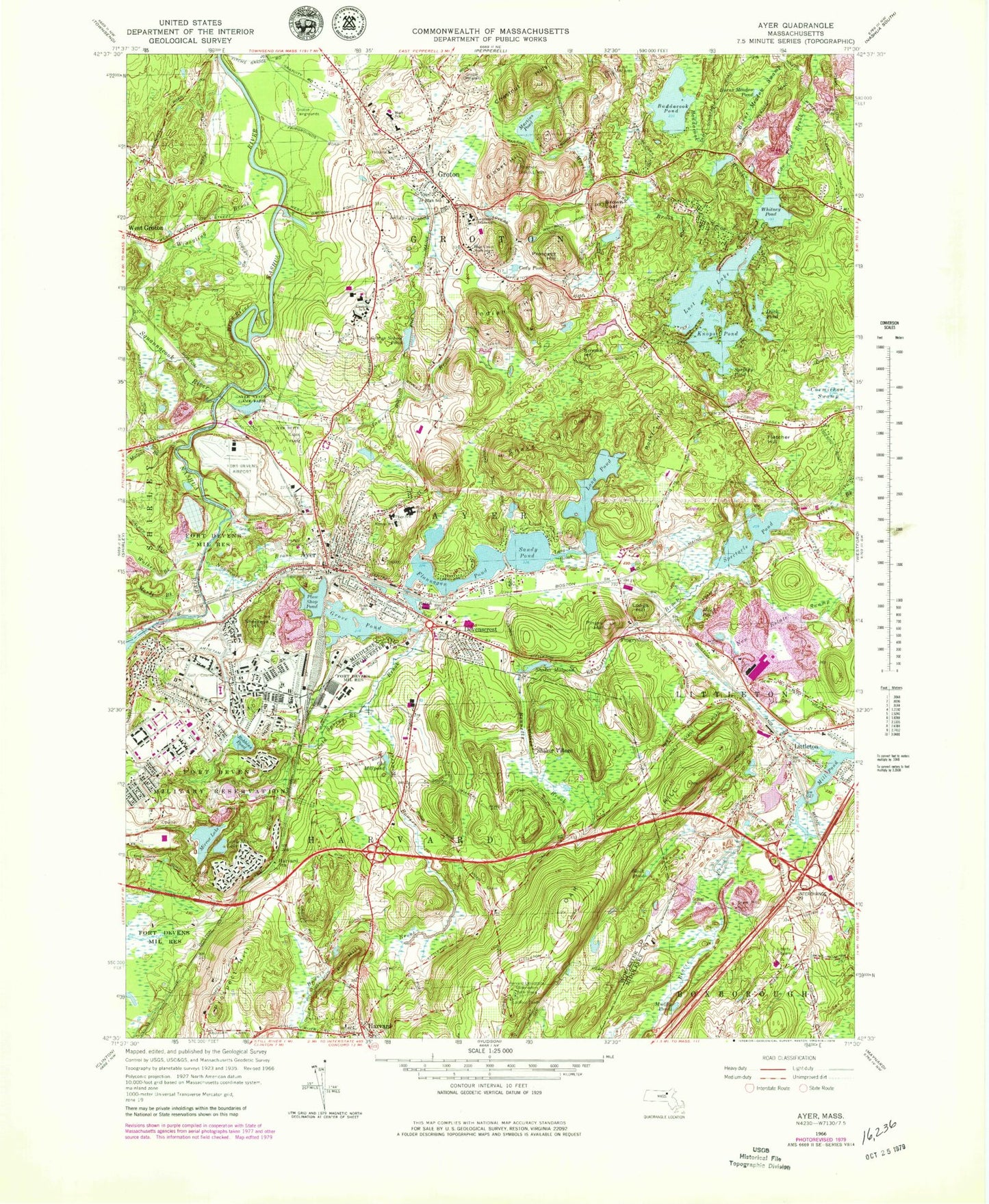 Classic USGS Ayer Massachusetts 7.5'x7.5' Topo Map Image