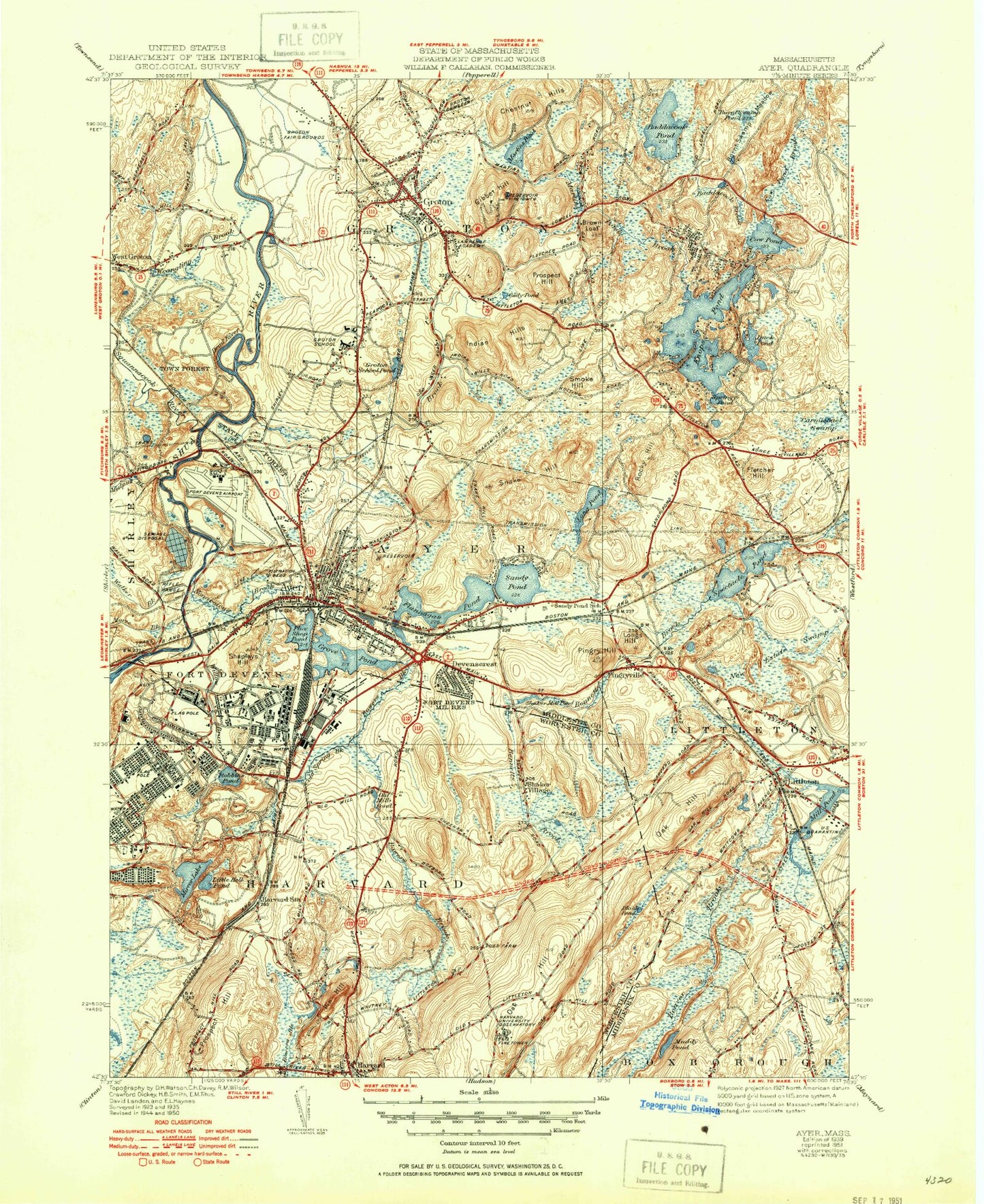 Classic USGS Ayer Massachusetts 7.5'x7.5' Topo Map Image