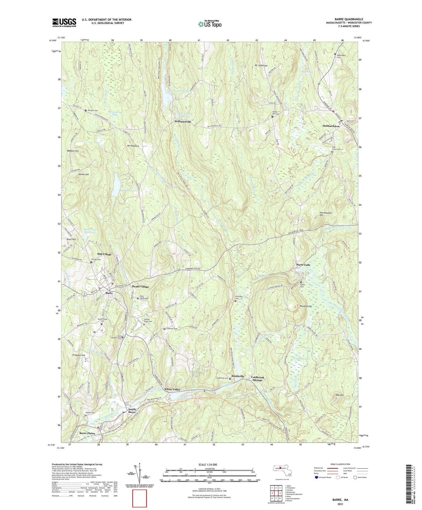 Barre Massachusetts US Topo Map Image