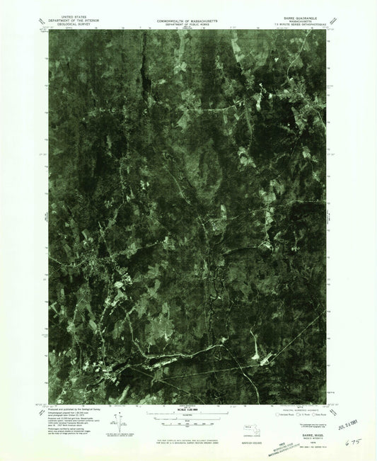 Classic USGS Barre Massachusetts 7.5'x7.5' Topo Map Image