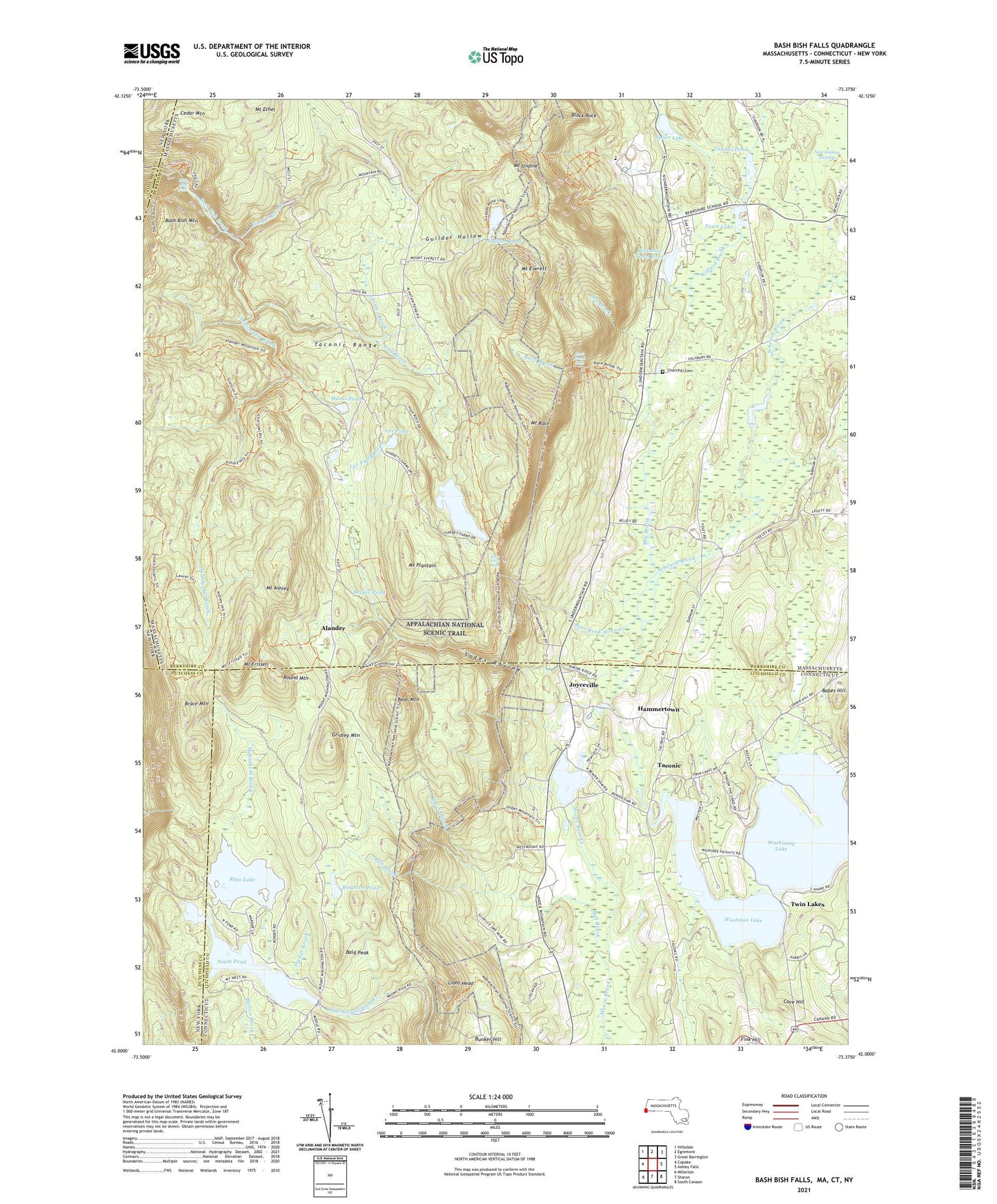 Bash Bish Falls Massachusetts US Topo Map Image