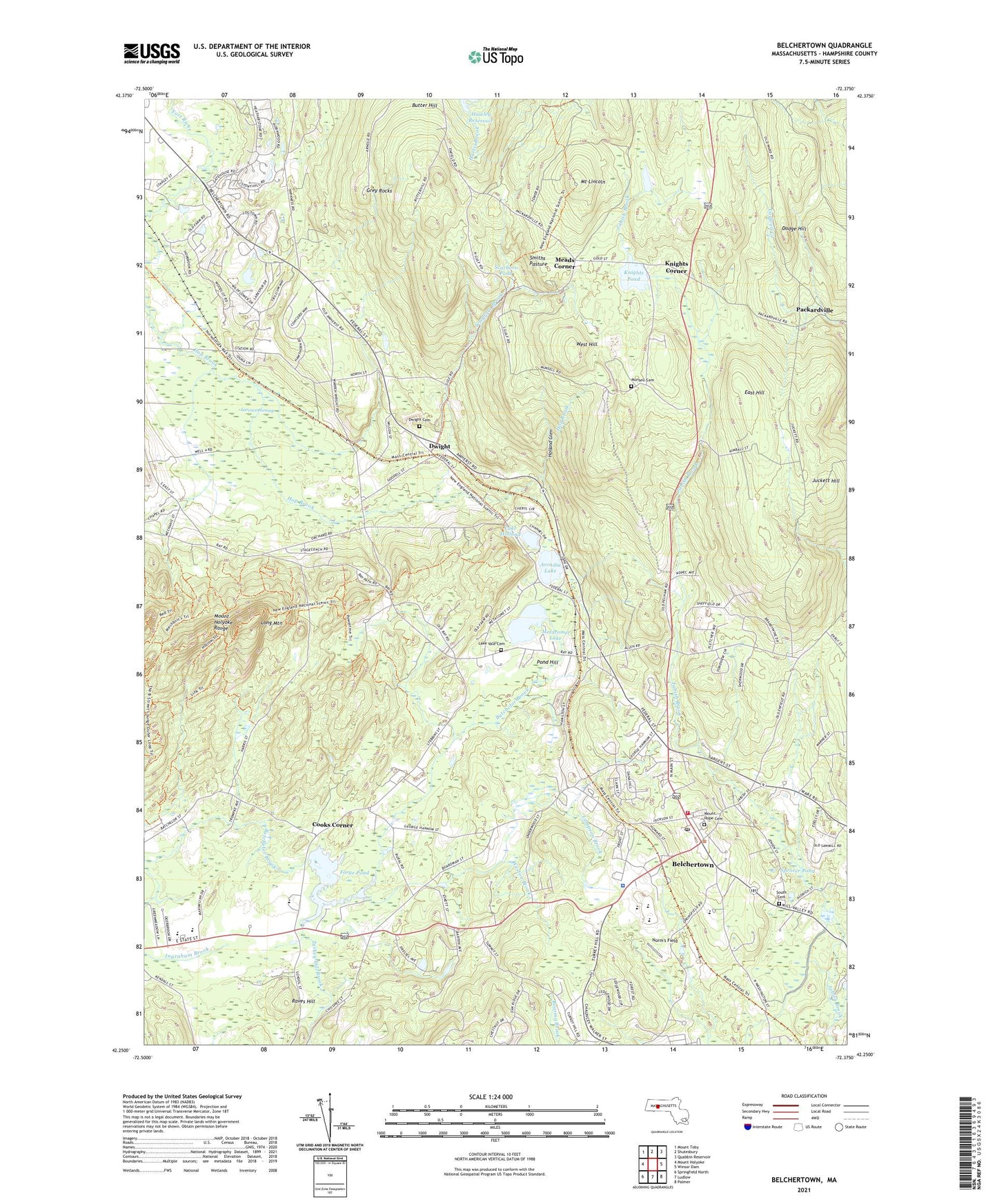 Belchertown Massachusetts US Topo Map Image
