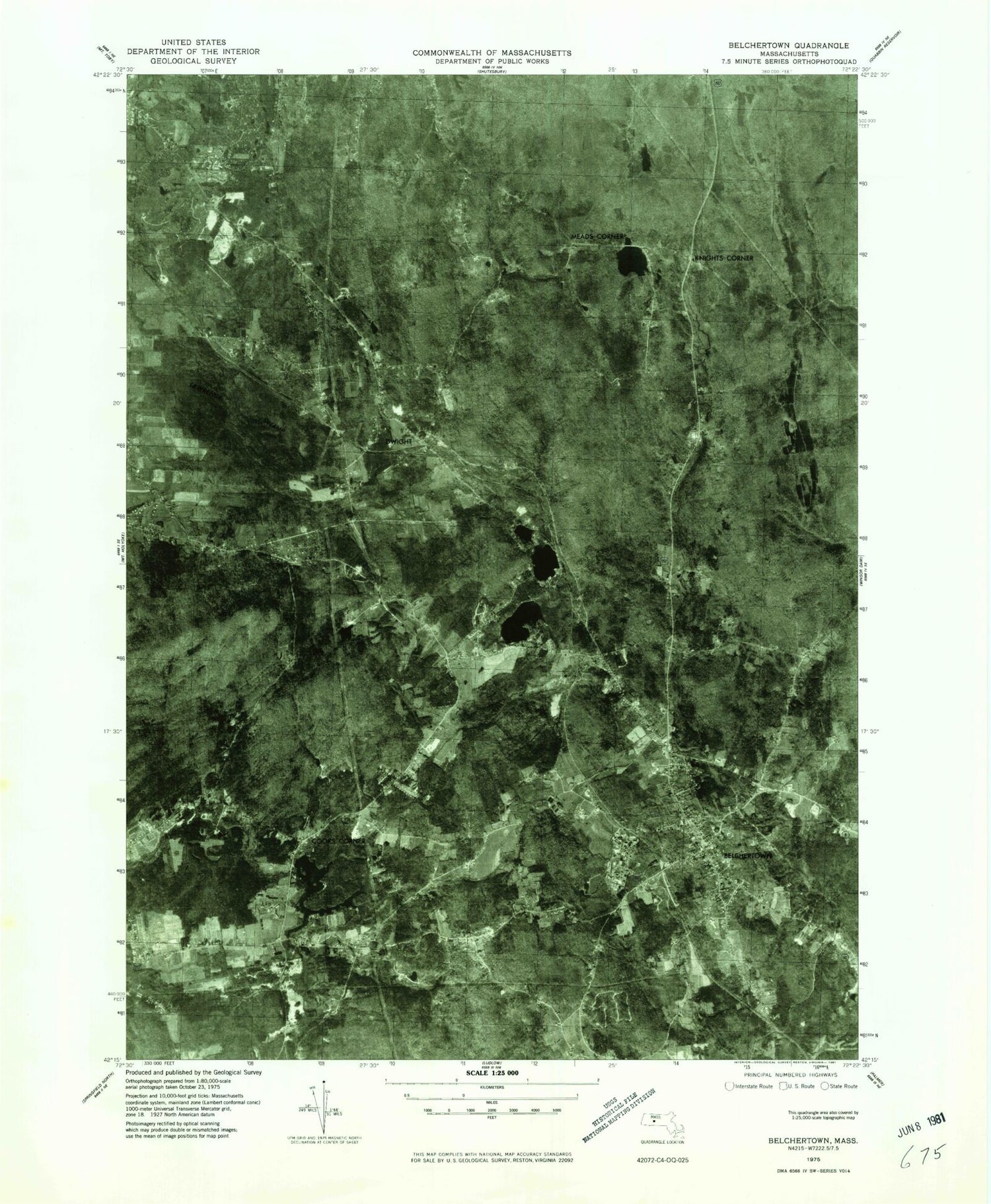Classic USGS Belchertown Massachusetts 7.5'x7.5' Topo Map Image