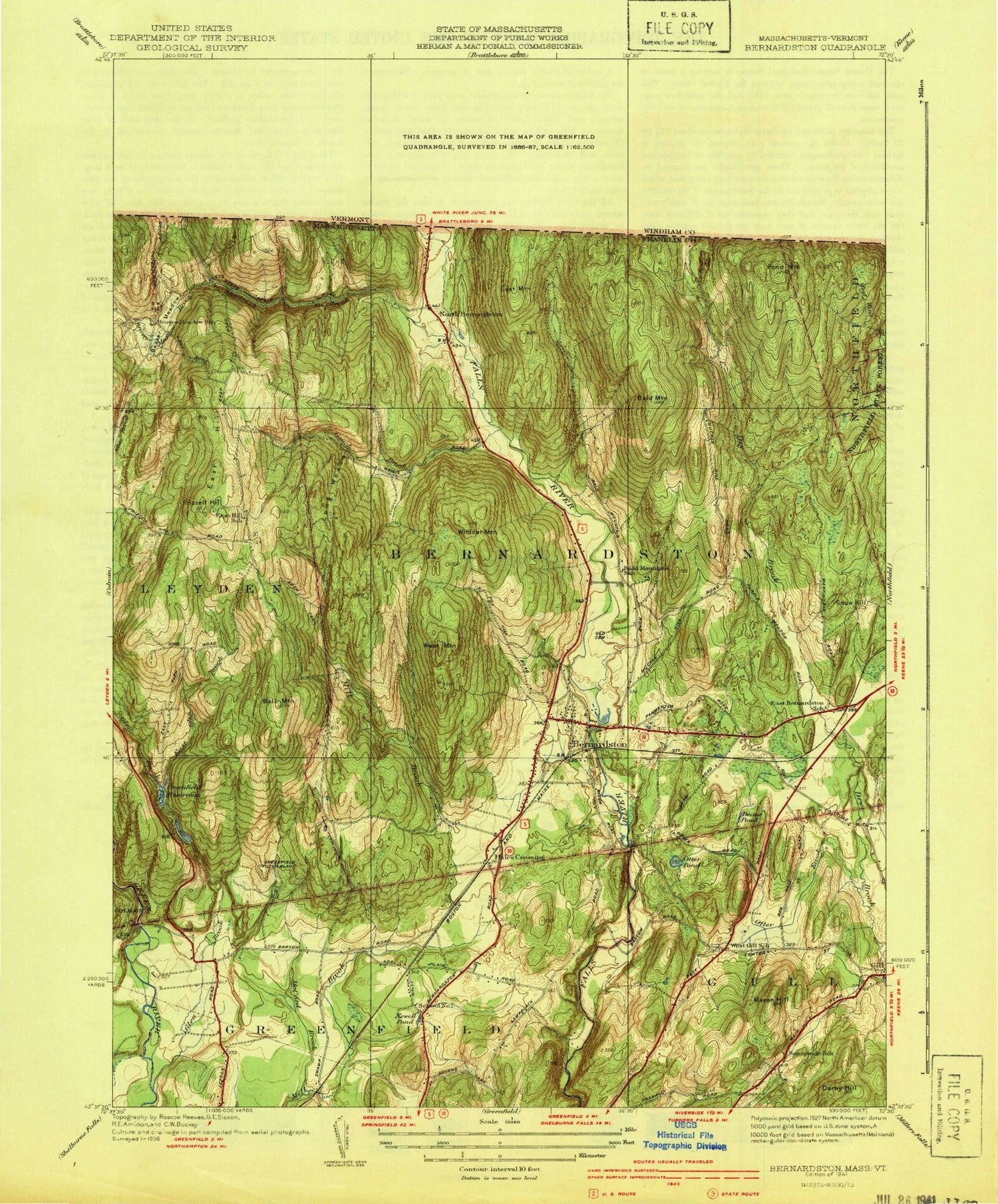 Classic USGS Bernardston Massachusetts 7.5'x7.5' Topo Map Image