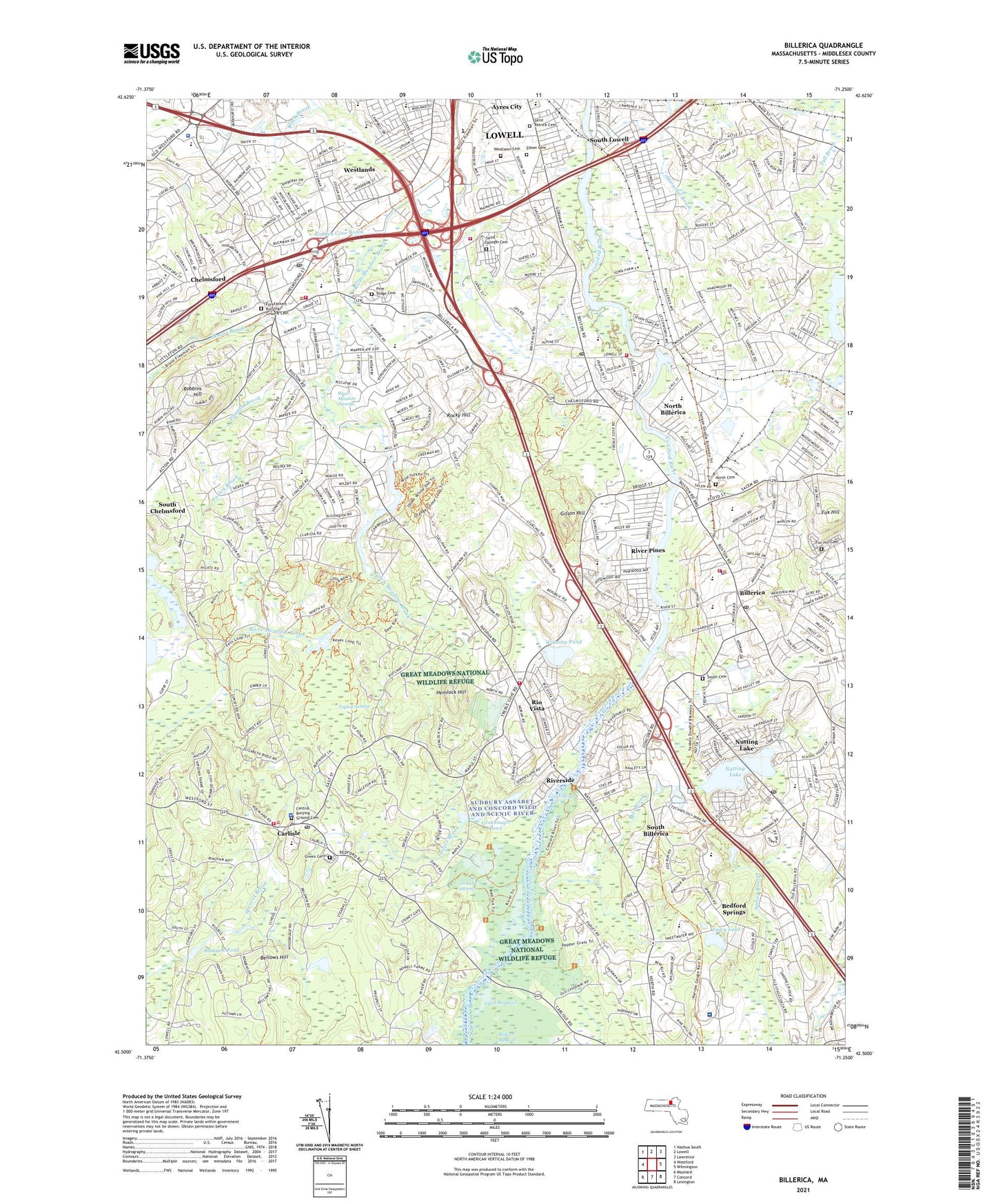 Billerica Massachusetts US Topo Map Image
