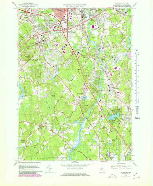 Classic USGS Billerica Massachusetts 7.5'x7.5' Topo Map Image