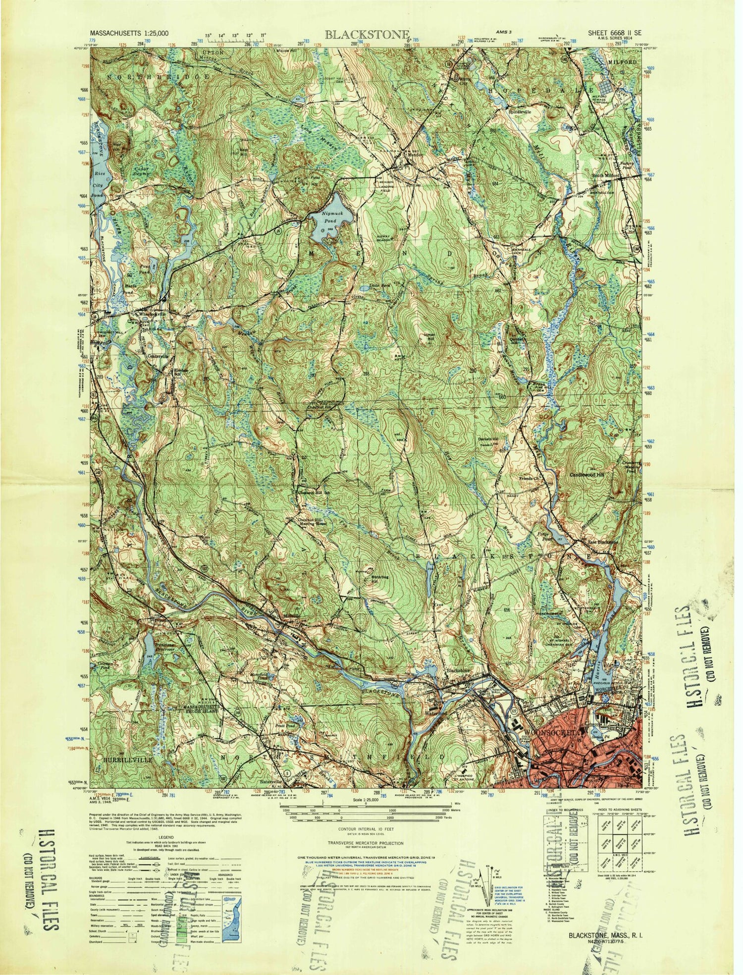 Classic USGS Blackstone Massachusetts 7.5'x7.5' Topo Map Image