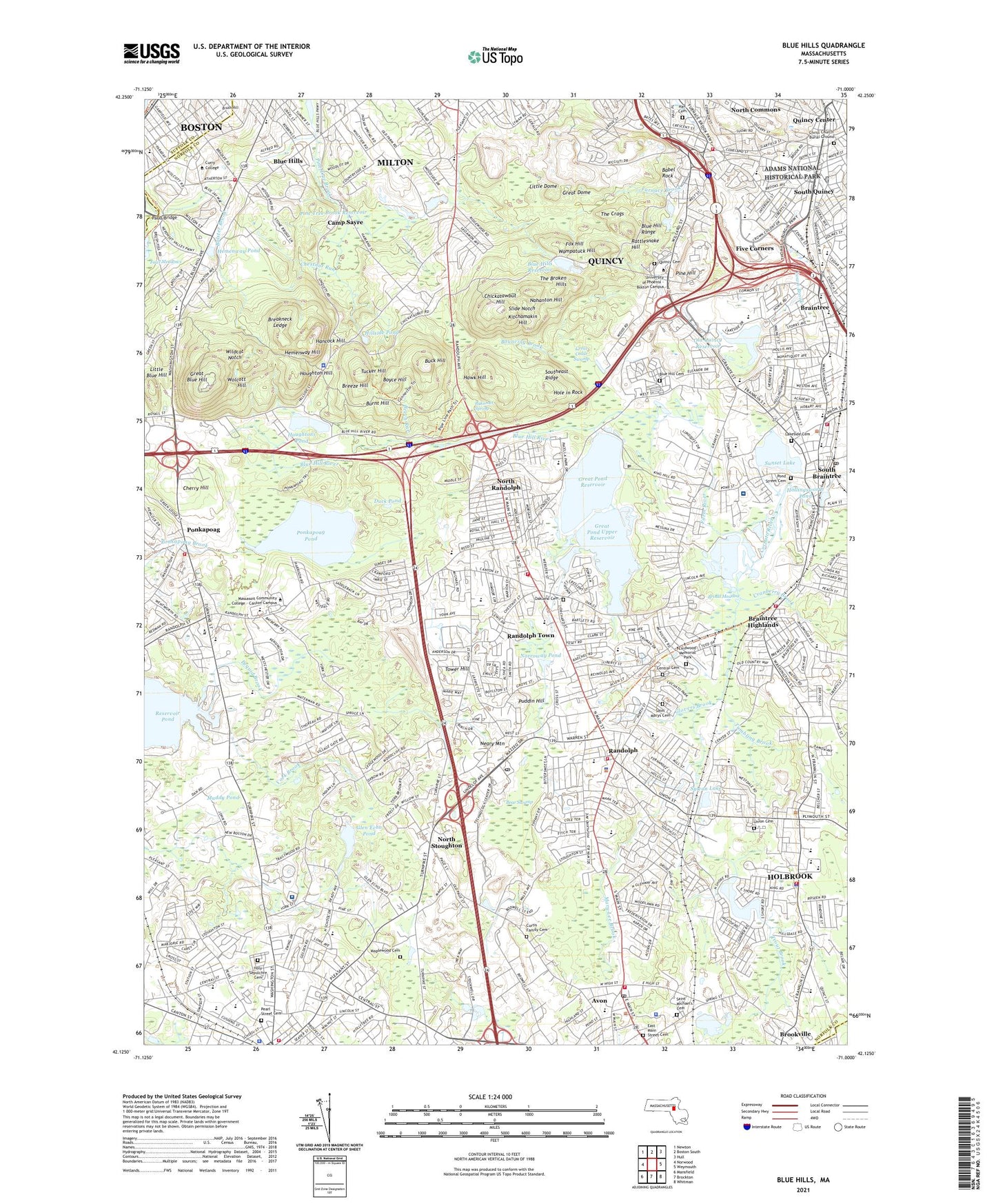 Blue Hills Massachusetts US Topo Map Image