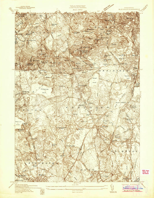 USGS Classic Blue Hills Massachusetts 7.5'x7.5' Topo Map Image