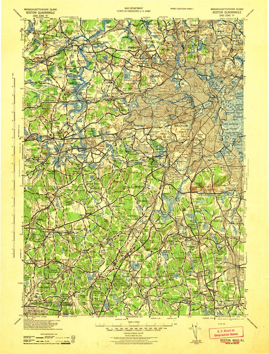 Historic 1943 Boston Massachusetts 30'x30' Topo Map Image