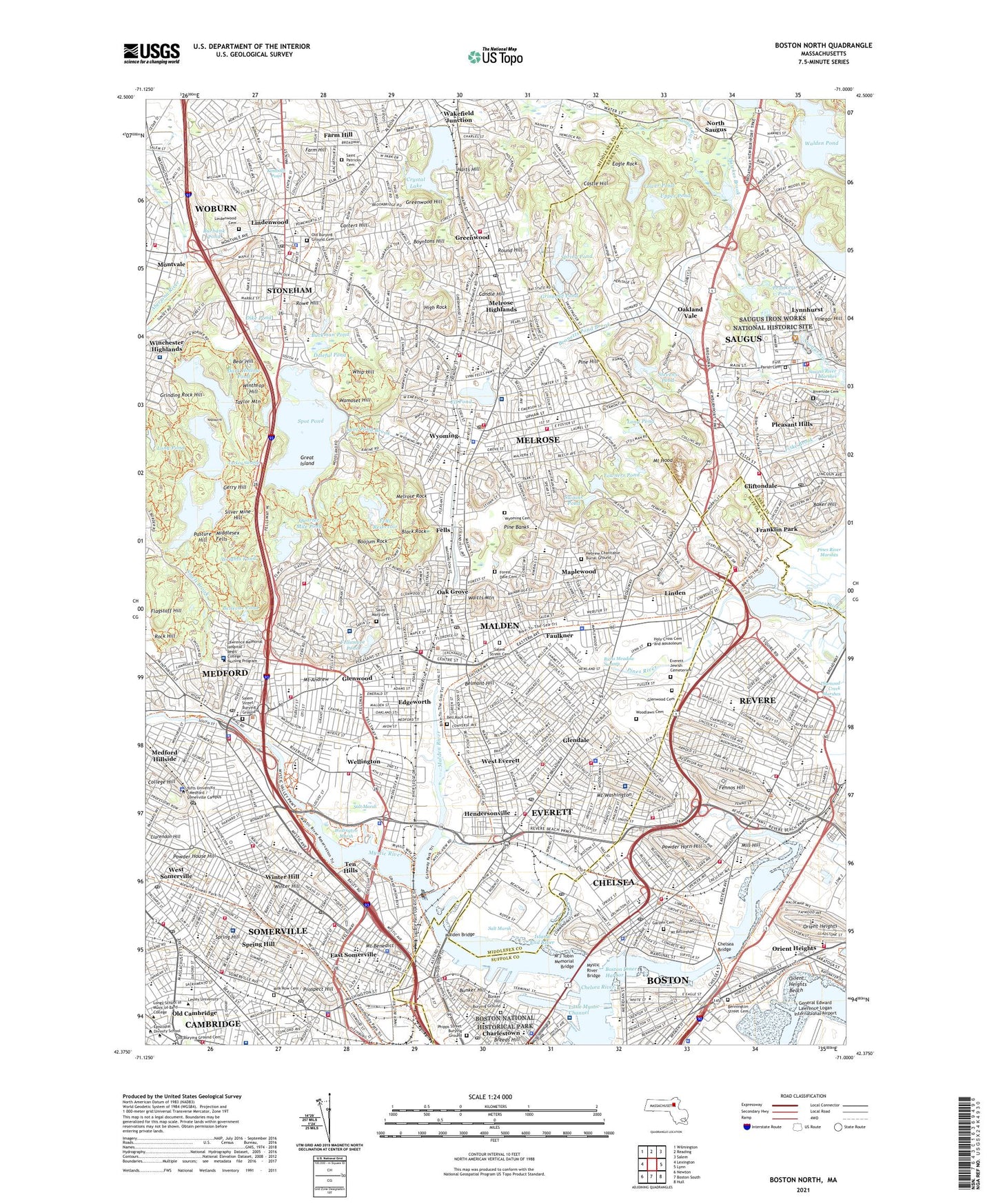 Boston North Massachusetts US Topo Map Image