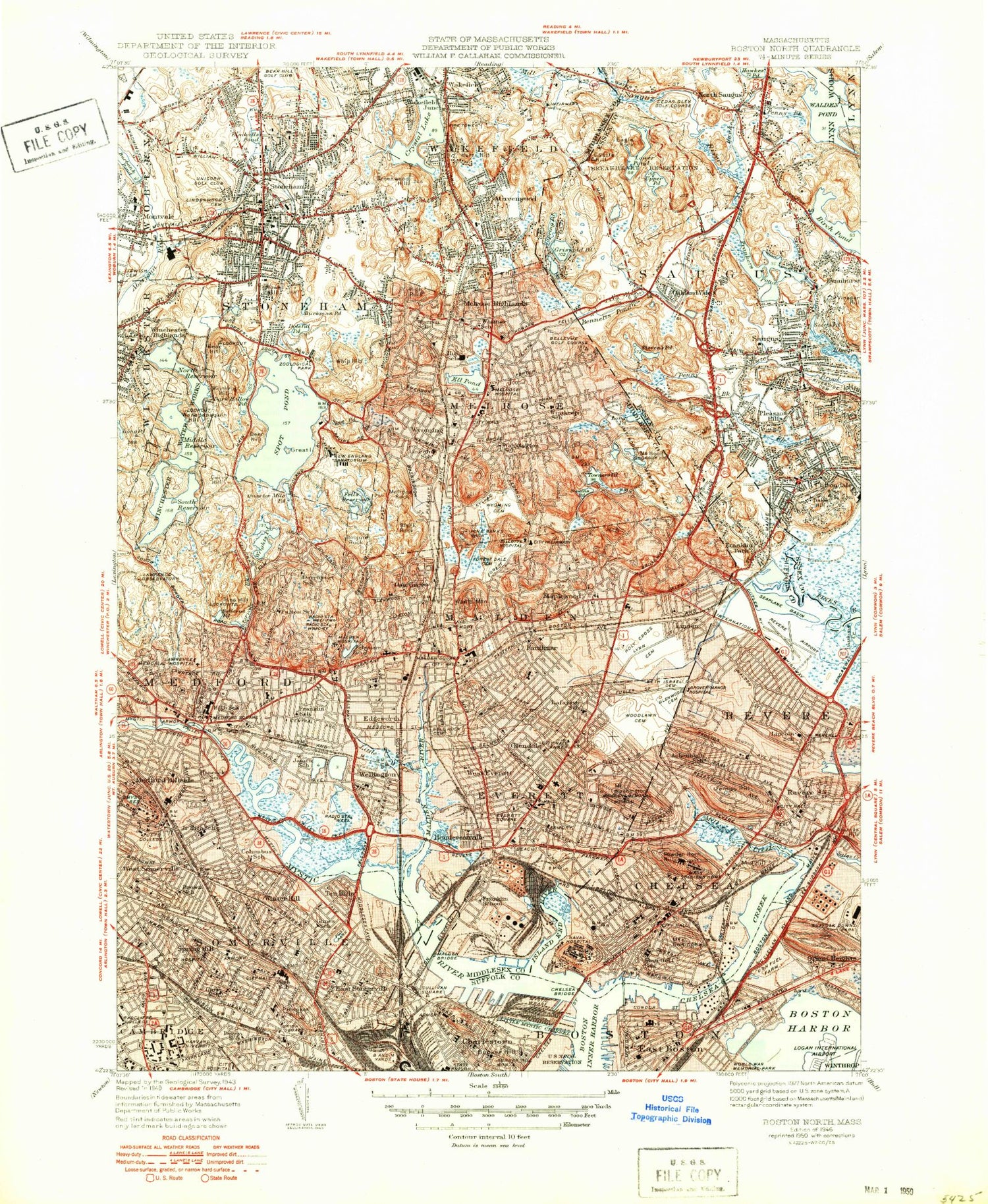 USGS Classic Boston North Massachusetts 7.5'x7.5' Topo Map Image