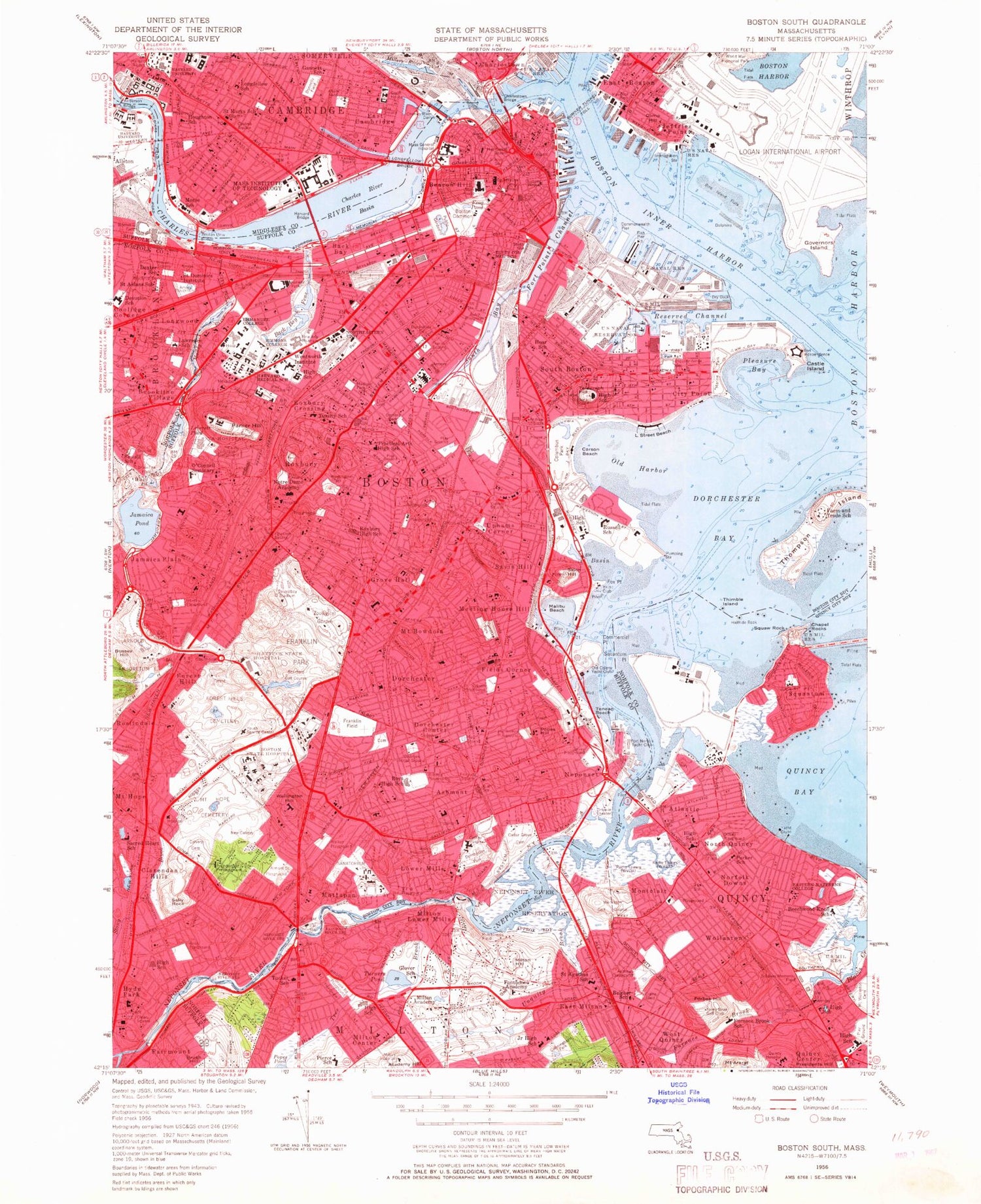 Classic USGS Boston South Massachusetts 7.5'x7.5' Topo Map Image