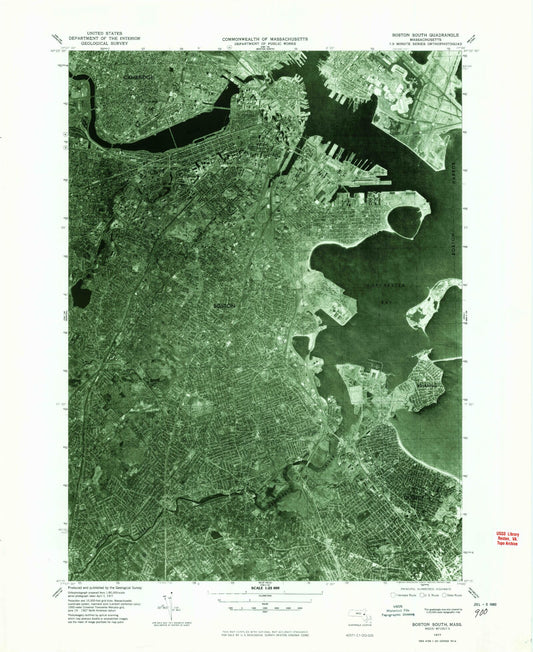 Classic USGS Boston South Massachusetts 7.5'x7.5' Topo Map Image
