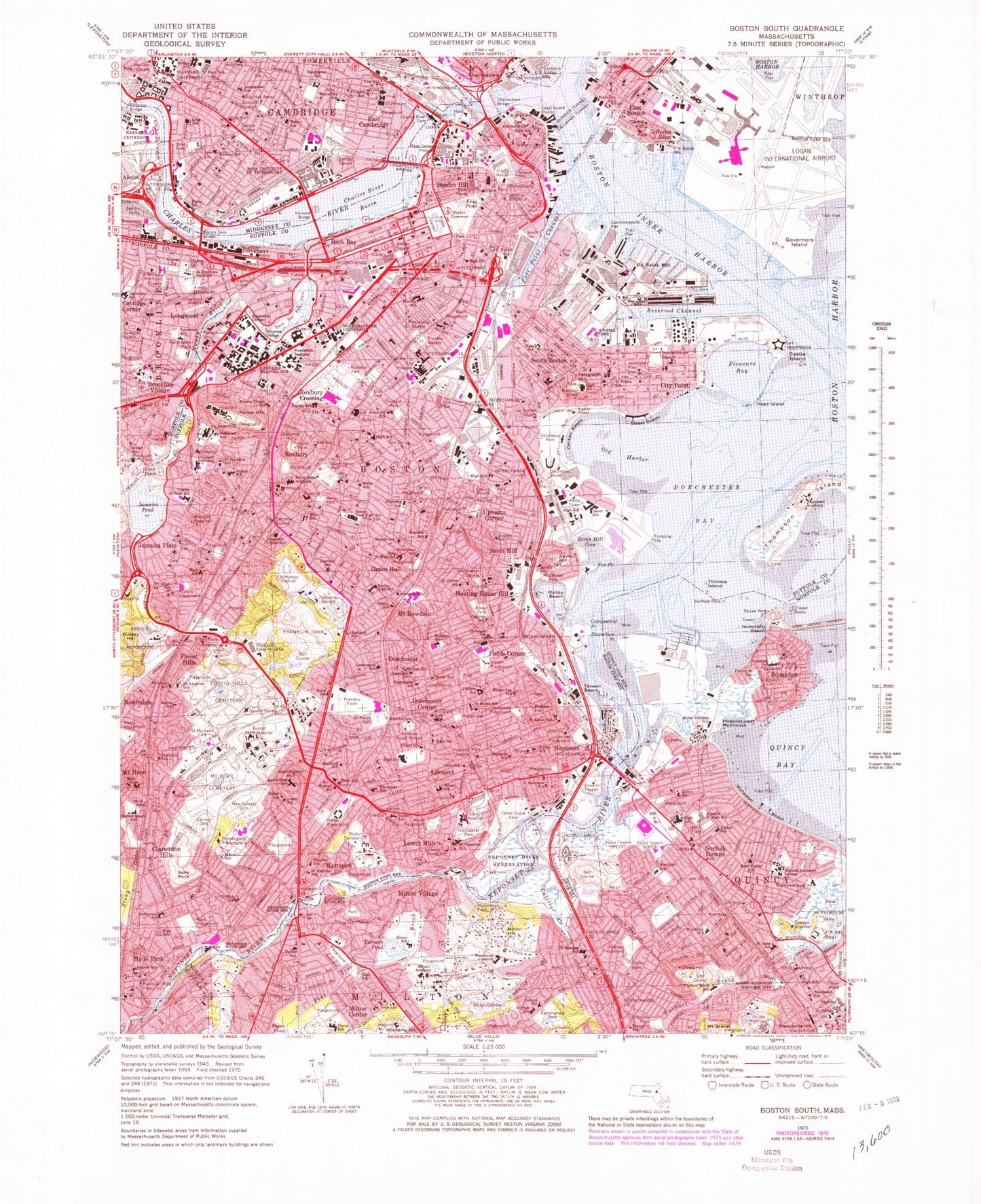 Classic USGS Boston South Massachusetts 7.5'x7.5' Topo Map Image