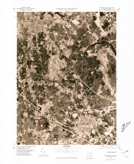 Classic USGS Bridgewater Massachusetts 7.5'x7.5' Topo Map Image