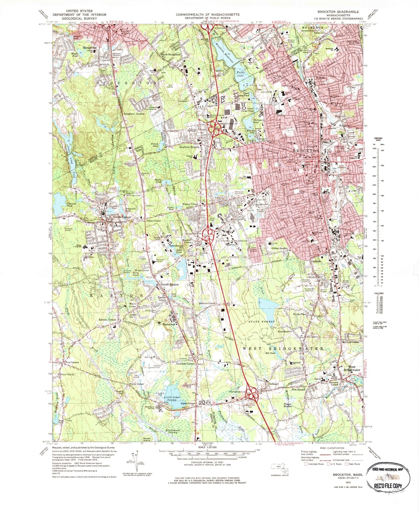 Classic USGS Brockton Massachusetts 7.5'x7.5' Topo Map Image