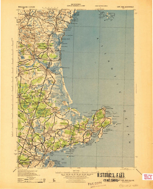 Historic 1943 Cape Ann Massachusetts 30'x30' Topo Map Image