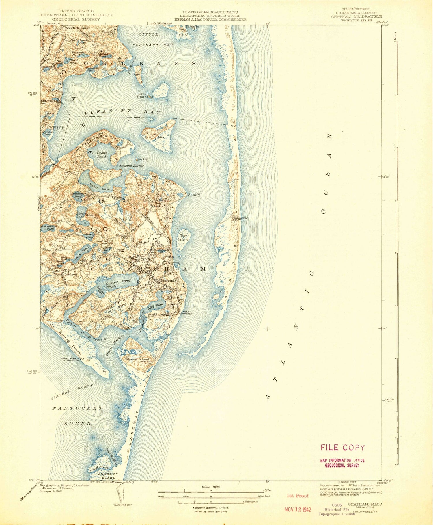 Classic USGS Chatham Massachusetts 7.5'x7.5' Topo Map Image