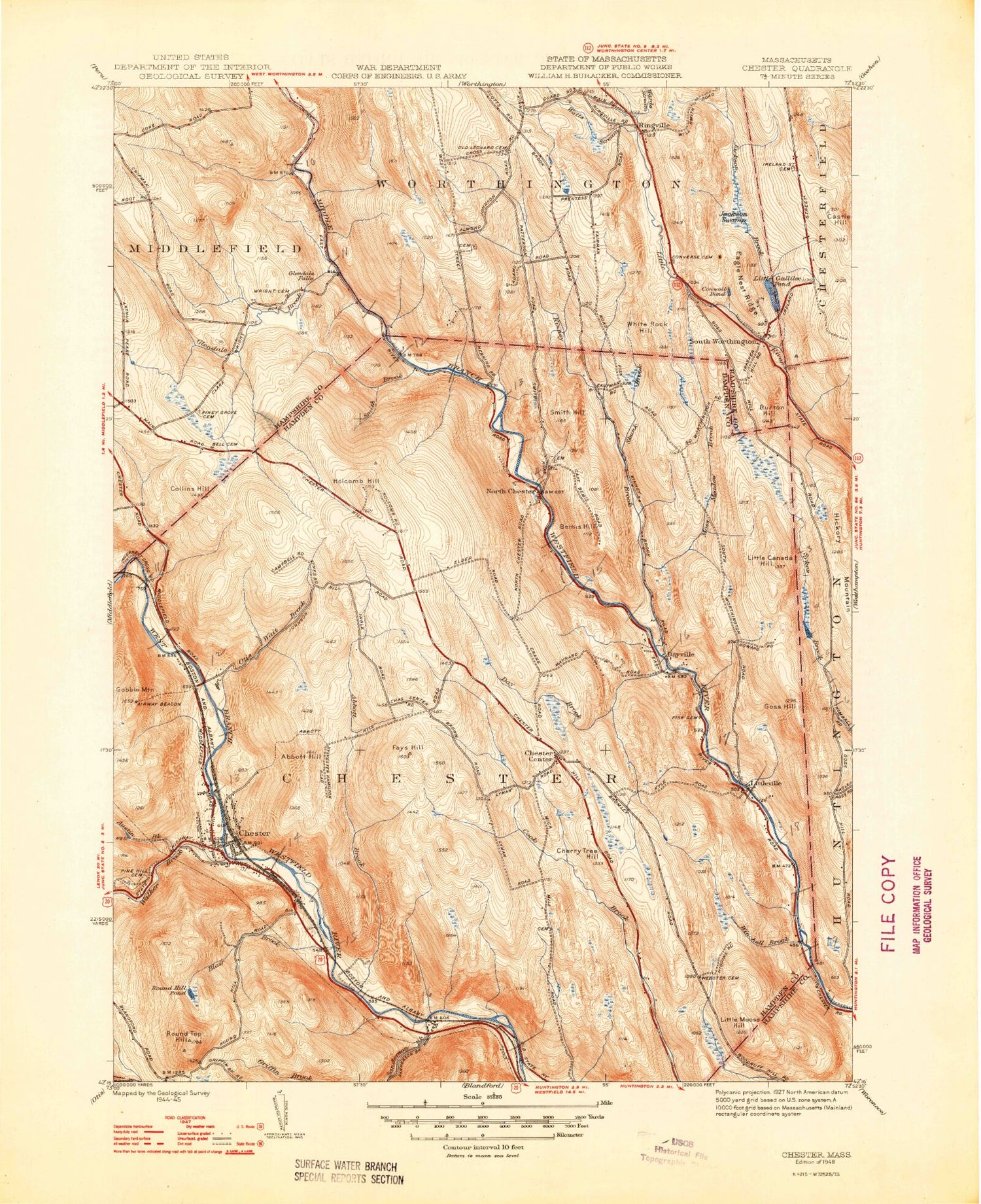 Classic USGS Chester Massachusetts 7.5'x7.5' Topo Map Image